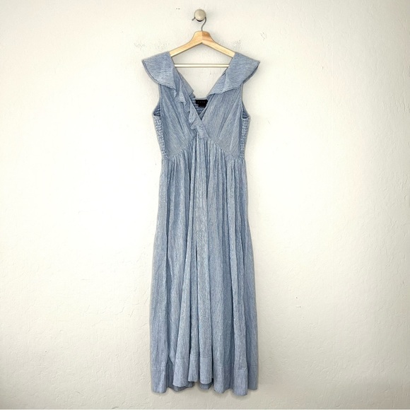 NWT HATCH Sarah Maternity Pinstripe Ruffle Midi Dress - Picture 3 of 9